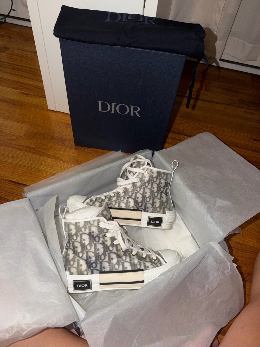 Dior Grey/White Oblique High-Top Sneakers - Picture 2 of 5